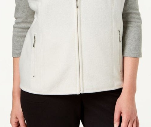Colete feminino Karen Scott Plus Size com zíper frontal, branco, tamanho 3X