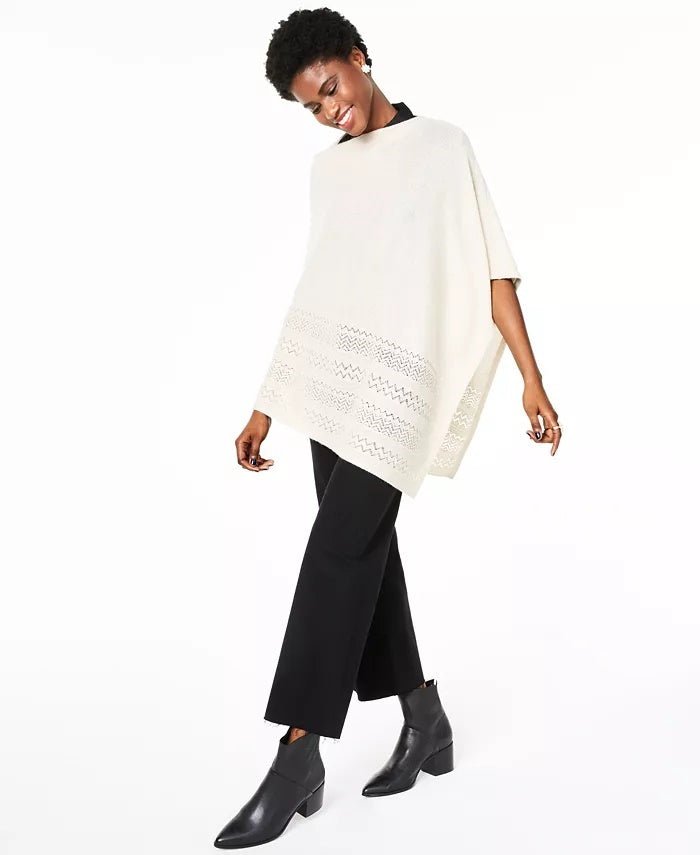 Poncho feminino metálico com ponto aberto Charter Club, bege mesclado, tamanho único