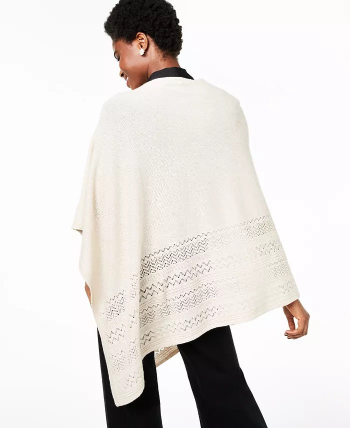 Poncho feminino metálico com ponto aberto Charter Club, bege mesclado, tamanho único