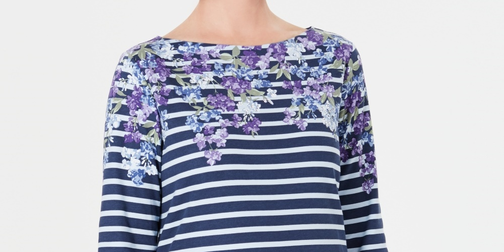 Karen Scott Blusa Feminina Estampada Manga Três Quartos Azul Tamanho Médio