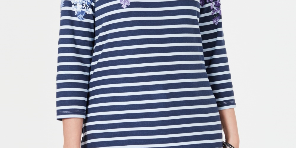 Karen Scott Blusa Feminina Estampada Manga Três Quartos Azul Tamanho Médio