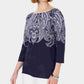 Karen Scott Blusa feminina Lile Paisley com decote canoa, azul marinho, tamanho XS