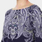 Karen Scott Blusa feminina Lile Paisley com decote canoa, azul marinho, tamanho XS