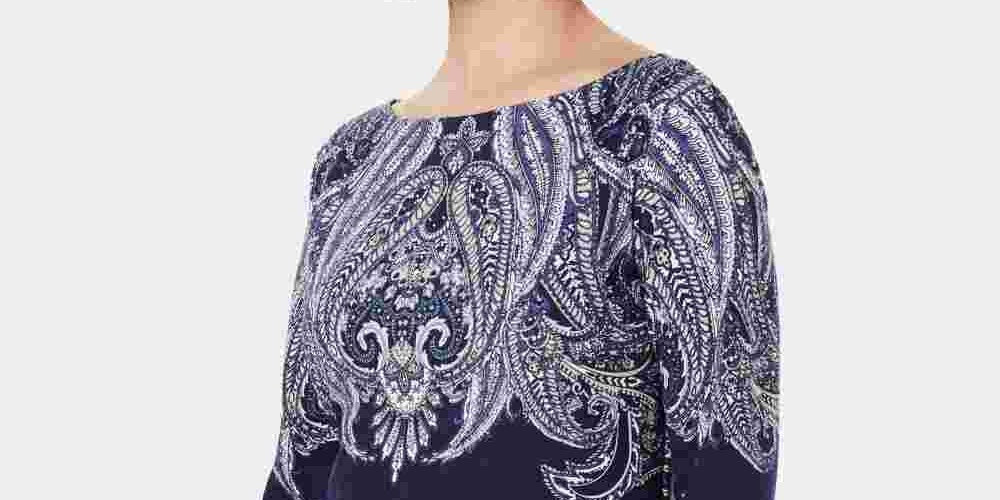 Karen Scott Blusa feminina Lile Paisley com decote canoa, azul marinho, tamanho XS