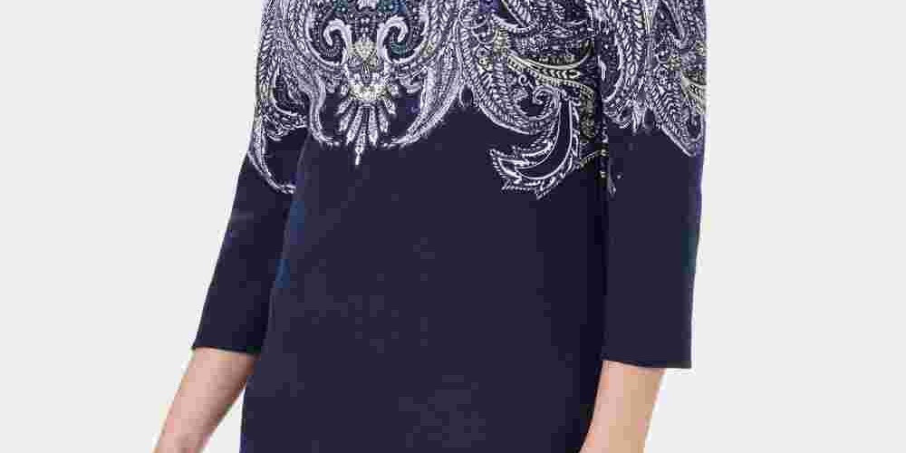 Karen Scott Blusa feminina Lile Paisley com decote canoa, azul marinho, tamanho XS