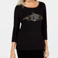 Karen Scott Blusa de algodão com manga 3/4 feminina, preta, tamanho médio