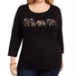 Blusa feminina Karen Scott de algodão com estampa de elefante, preta, tamanho 1X