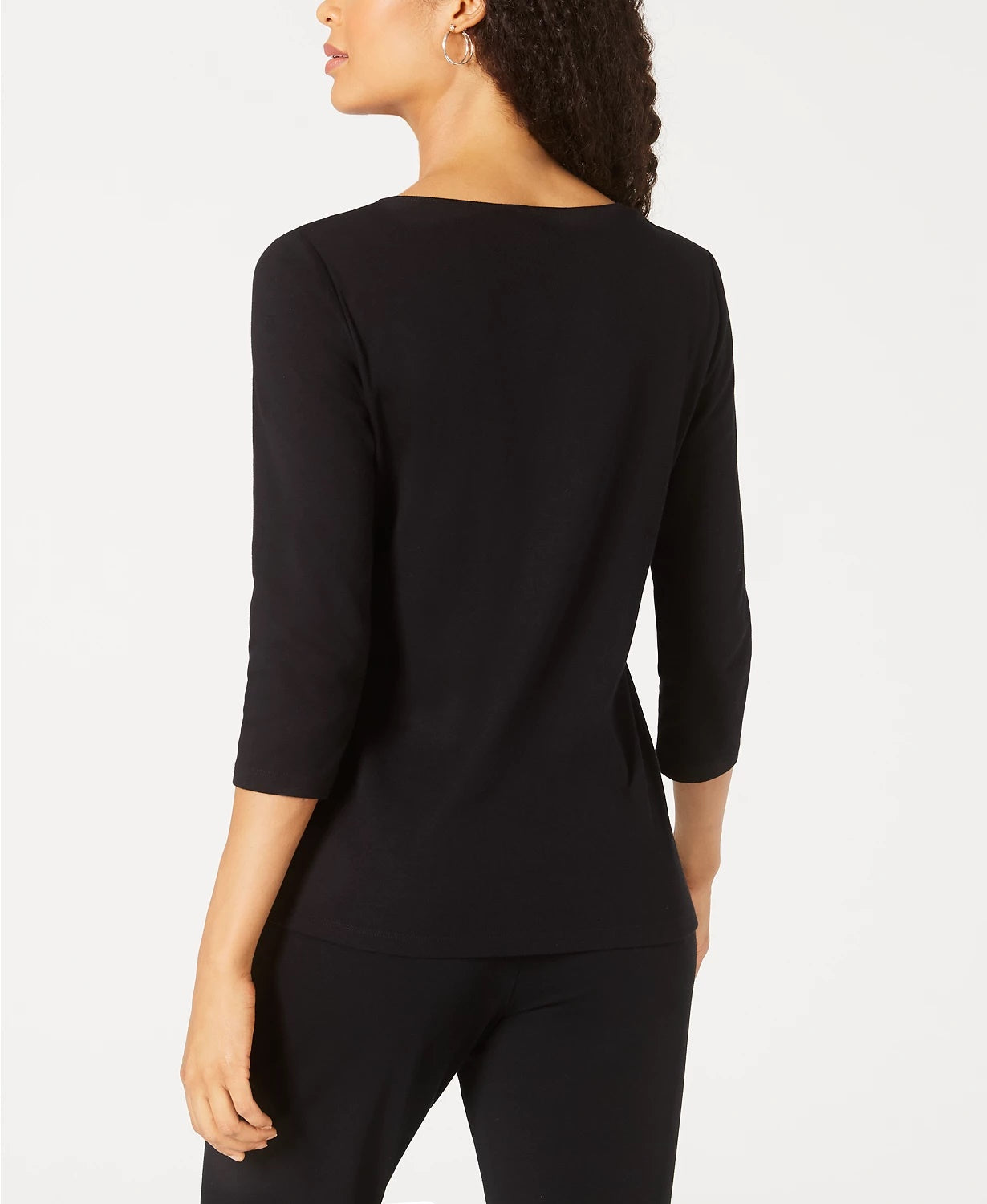 Blusa de algodão estampada Karen Scott feminina, preta, tamanho médio