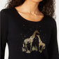Blusa de algodão estampada Karen Scott feminina, preta, tamanho médio
