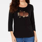 Camiseta feminina Karen Scott com estampa de lantejoulas, preta, tamanho pequeno