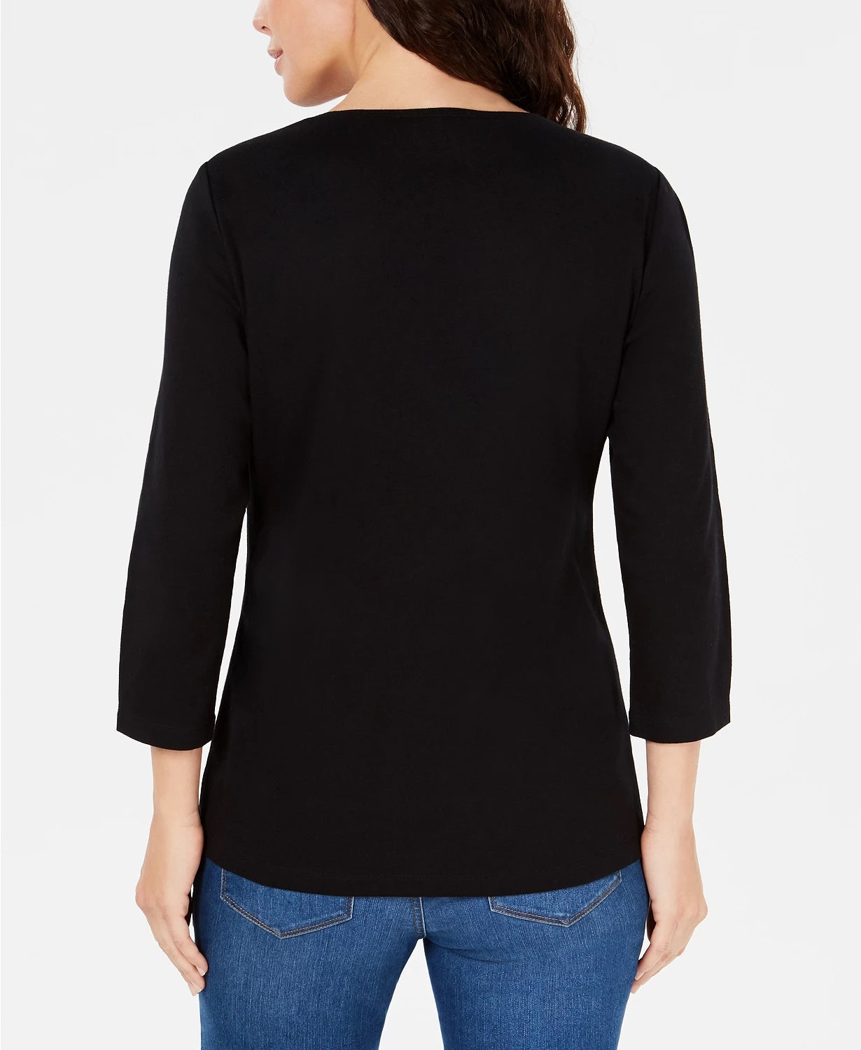 Camiseta feminina Karen Scott com estampa de lantejoulas, preta, tamanho pequeno