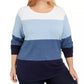 Suéter feminino Karen Scott de algodão com blocos de cores, azul, tamanho 1X