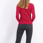 Karen Scott Cardigan Xadrez Pamela Feminino Petite Vermelho Brilhante Tamanho Médio