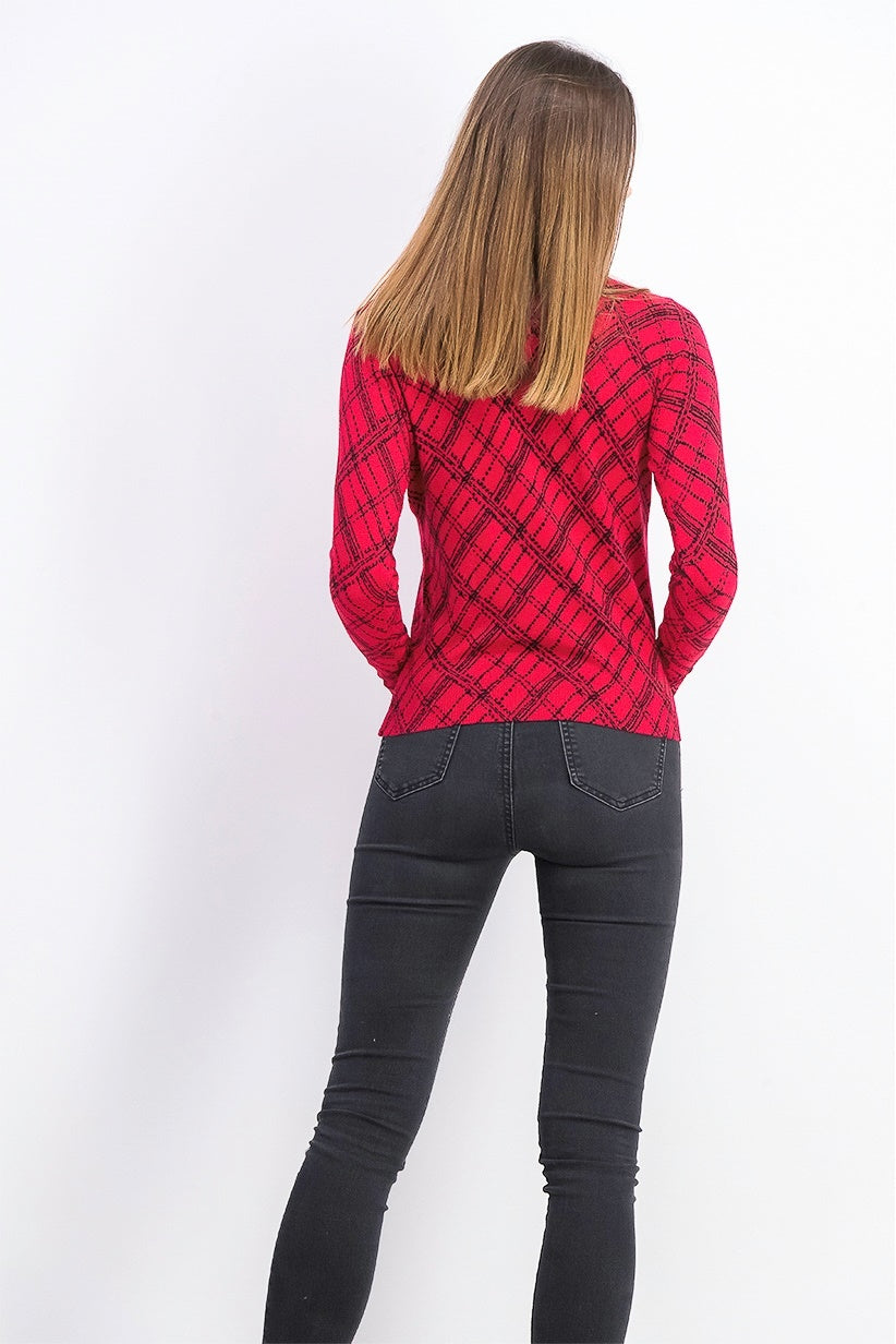 Karen Scott Cardigan Xadrez Pamela Feminino Petite Vermelho Brilhante Tamanho Médio