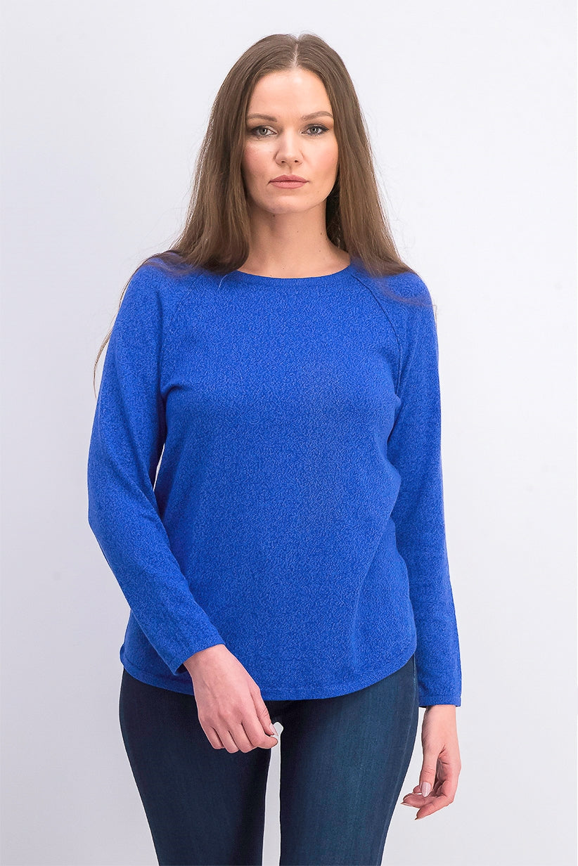 Blusa feminina Karen Scott de algodão mesclado com bainha curva, azul, tamanho grande
