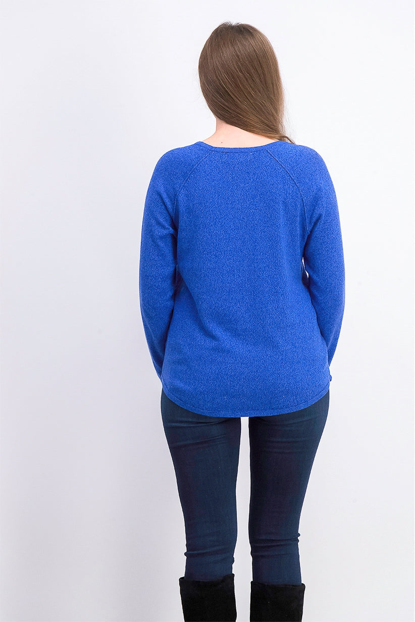 Blusa feminina Karen Scott de algodão mesclado com bainha curva, azul, tamanho grande