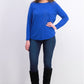 Blusa feminina Karen Scott de algodão mesclado com bainha curva, azul, tamanho grande