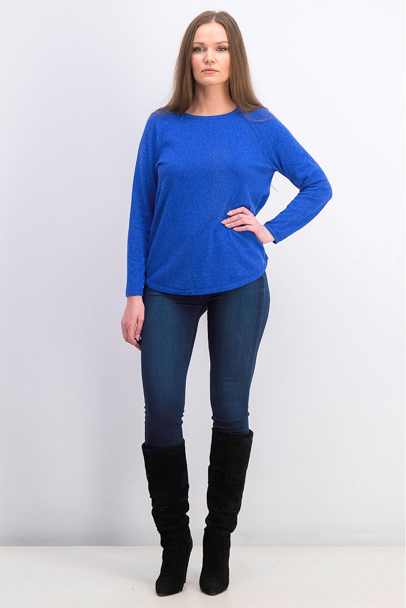 Blusa feminina Karen Scott de algodão mesclado com bainha curva, azul, tamanho grande