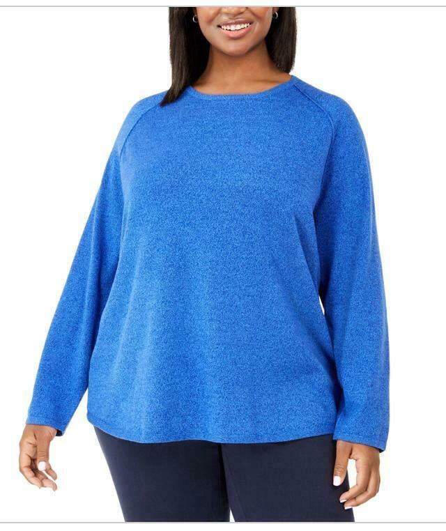 Karen Scott Suéter Feminino Plus Size com Bainha Curva Azul Tamanho 1X