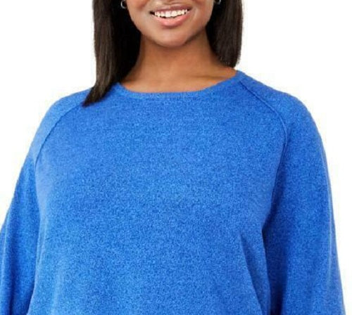 Karen Scott Suéter Feminino Plus Size com Bainha Curva Azul Tamanho 1X