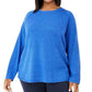 Karen Scott Suéter Feminino Plus Size com Bainha Curva Azul Tamanho 2X