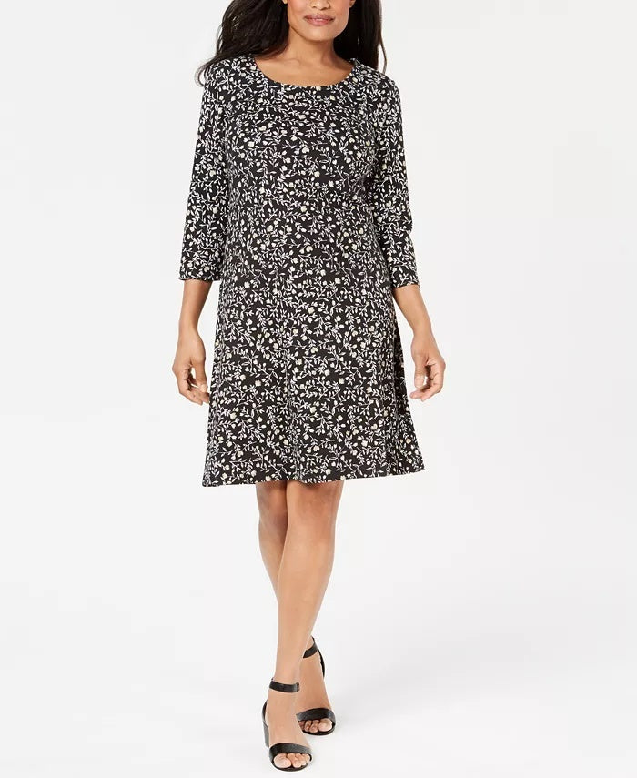 Vestido curto feminino Karen Scott com estampa floral, preto, tamanho pequeno