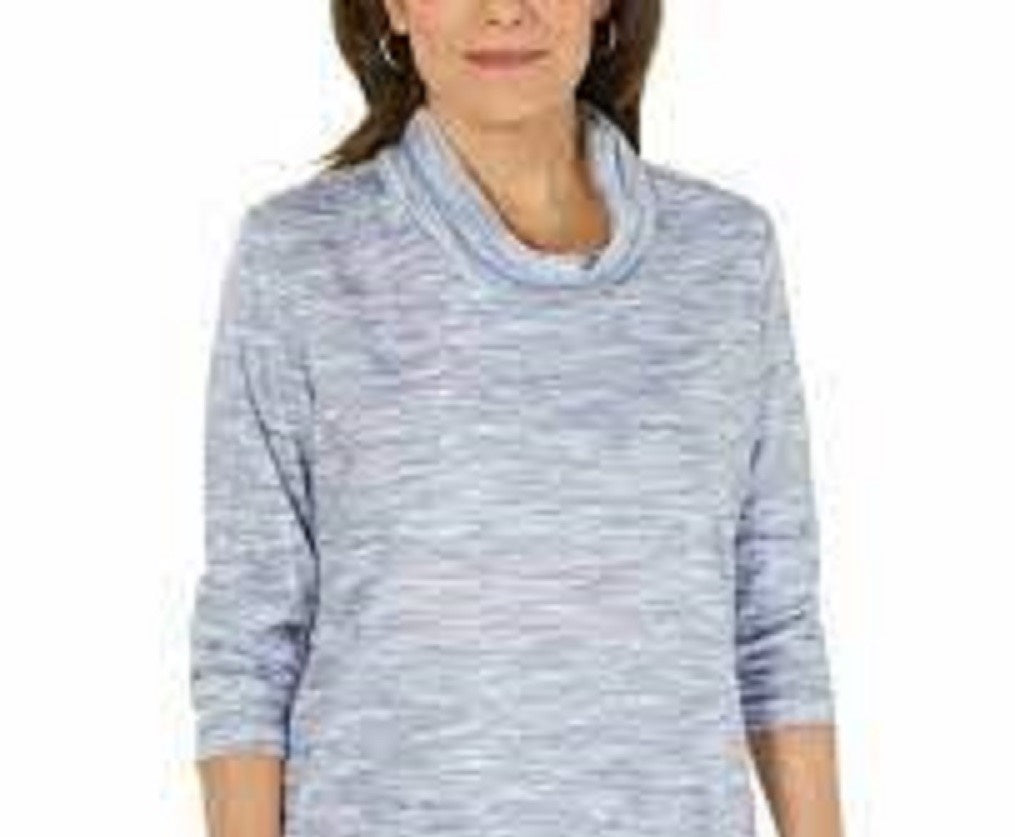 Karen Scott Sport Feminino Space-Dyed Cowlneck Top Marinho Tamanho XXG