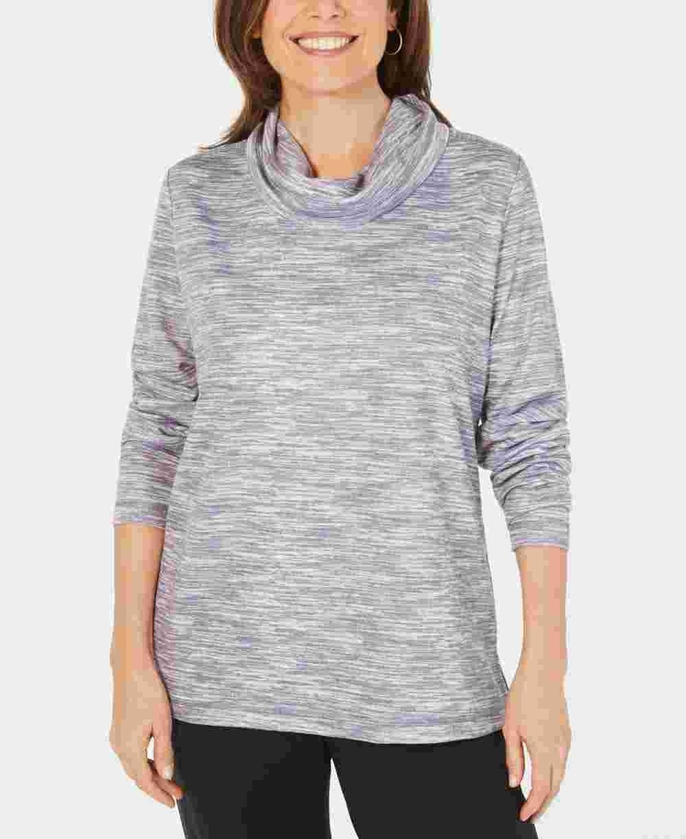 Karen Scott Sport Feminino Space-Dyed Cowlneck Top Cinza Tamanho X-S