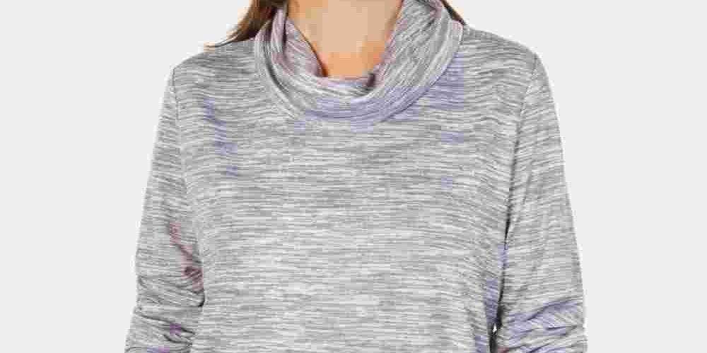 Karen Scott Sport Feminino Space-Dyed Cowlneck Top Cinza Tamanho X-S