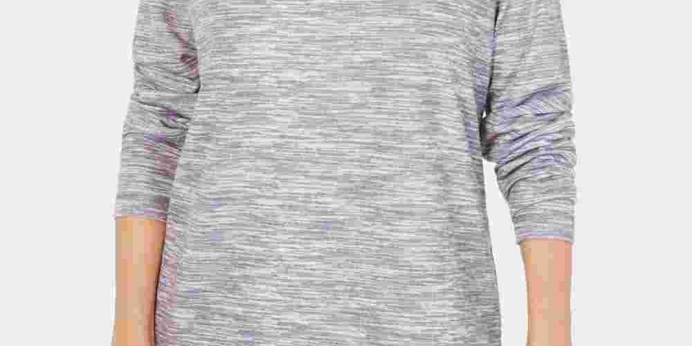 Karen Scott Sport Feminino Space-Dyed Cowlneck Top Cinza Tamanho X-S