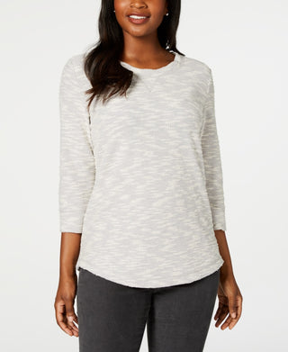 Karen Scott Petite SpaceDye Top 3/4 Mangas Feminino Cinza Tamanho Grande