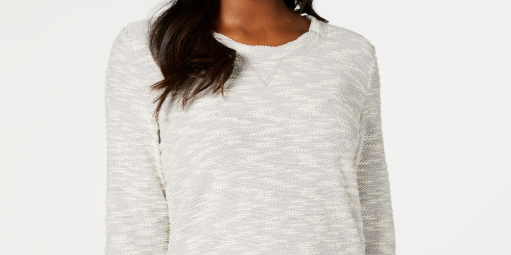 Karen Scott Petite SpaceDye Top 3/4 Mangas Feminino Cinza Tamanho Grande