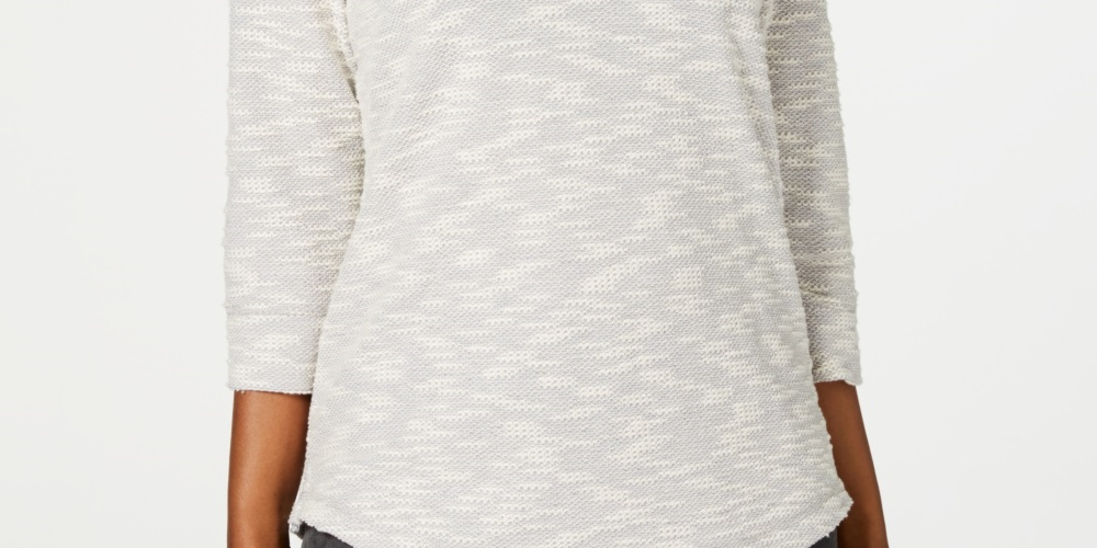 Karen Scott Petite SpaceDye Top 3/4 Mangas Feminino Cinza Tamanho Grande