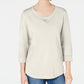 Moletom feminino Karen Scott Sport Cotton com tachas e manga 3/4, branco, tamanho grande
