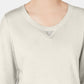 Moletom feminino Karen Scott Sport Cotton com tachas e manga 3/4, branco, tamanho grande