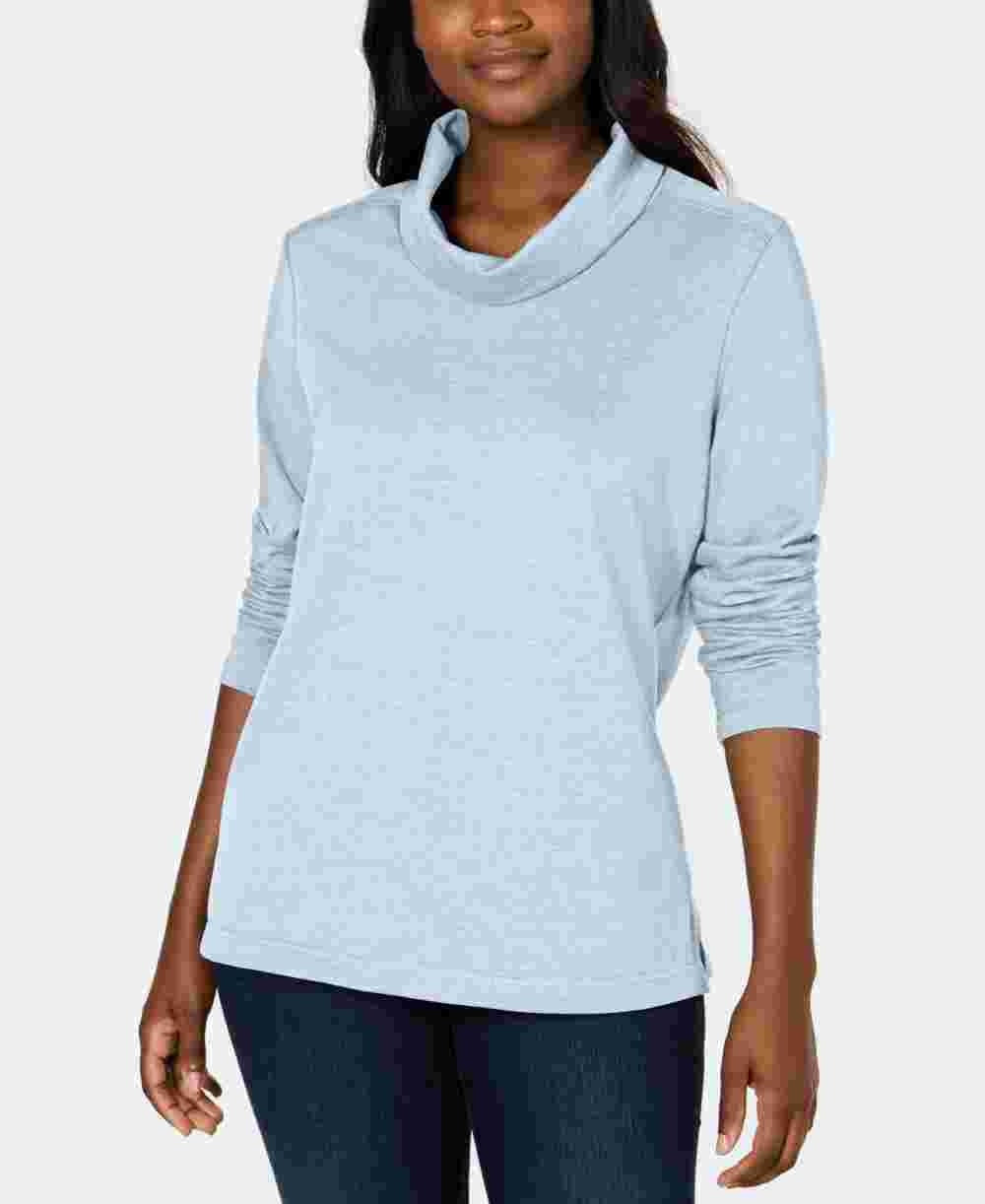 Karen Scott Top esportivo feminino com gola alta, azul, tamanho extragrande