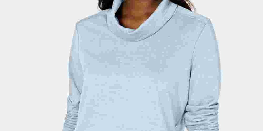 Karen Scott Top esportivo feminino com gola alta, azul, tamanho extragrande