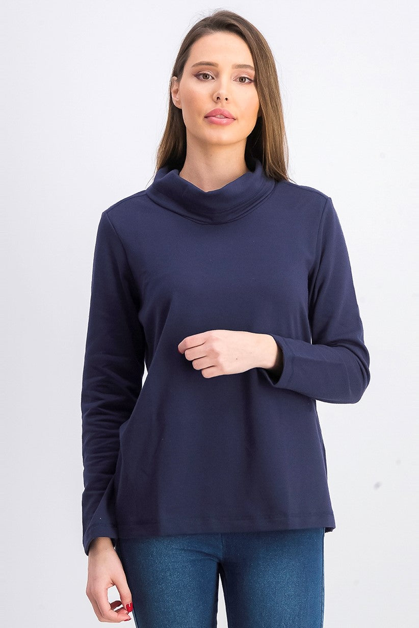 Karen Scott Top esportivo feminino com gola alta, azul marinho, tamanho XXG