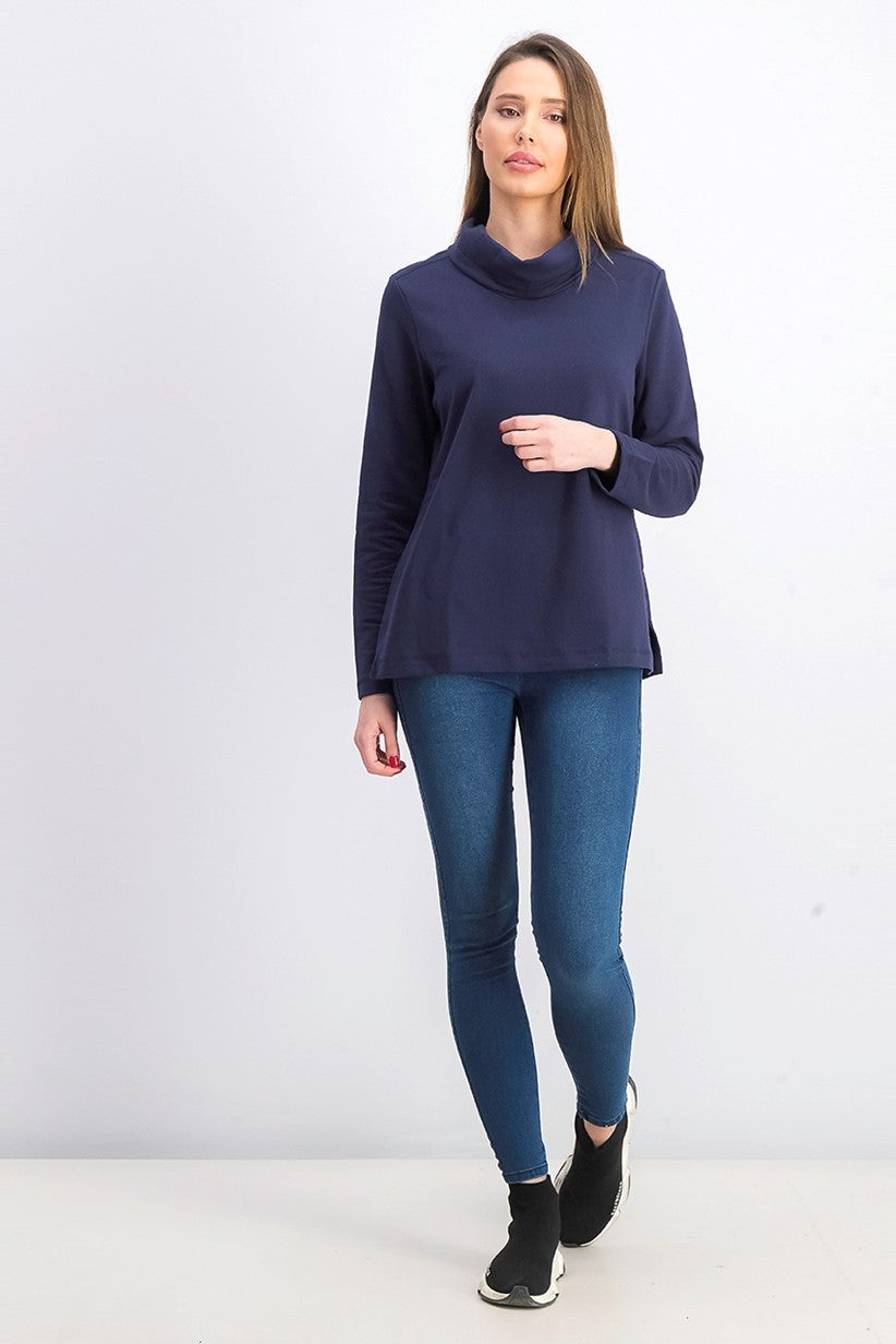 Karen Scott Top esportivo feminino com gola alta, azul marinho, tamanho XXG