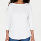 Blusa feminina Karen Scott de algodão com acabamento em renda, branca, tamanho pequeno