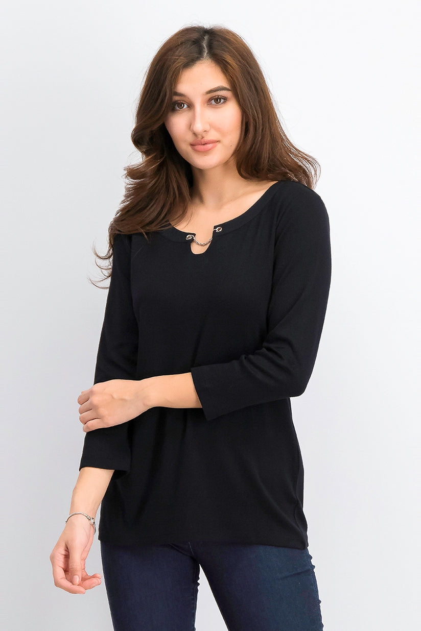 Karen Scott Blusa feminina manga três quartos preta tamanho X-S