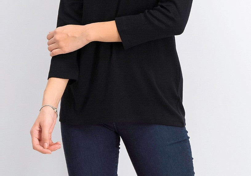 Karen Scott Blusa feminina manga três quartos preta tamanho X-S