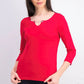 Blusa feminina Karen Scott manga três quartos vermelho brilhante tamanho grande