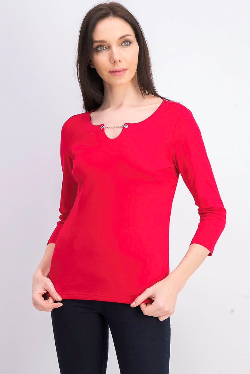Blusa feminina Karen Scott manga três quartos vermelho brilhante tamanho grande