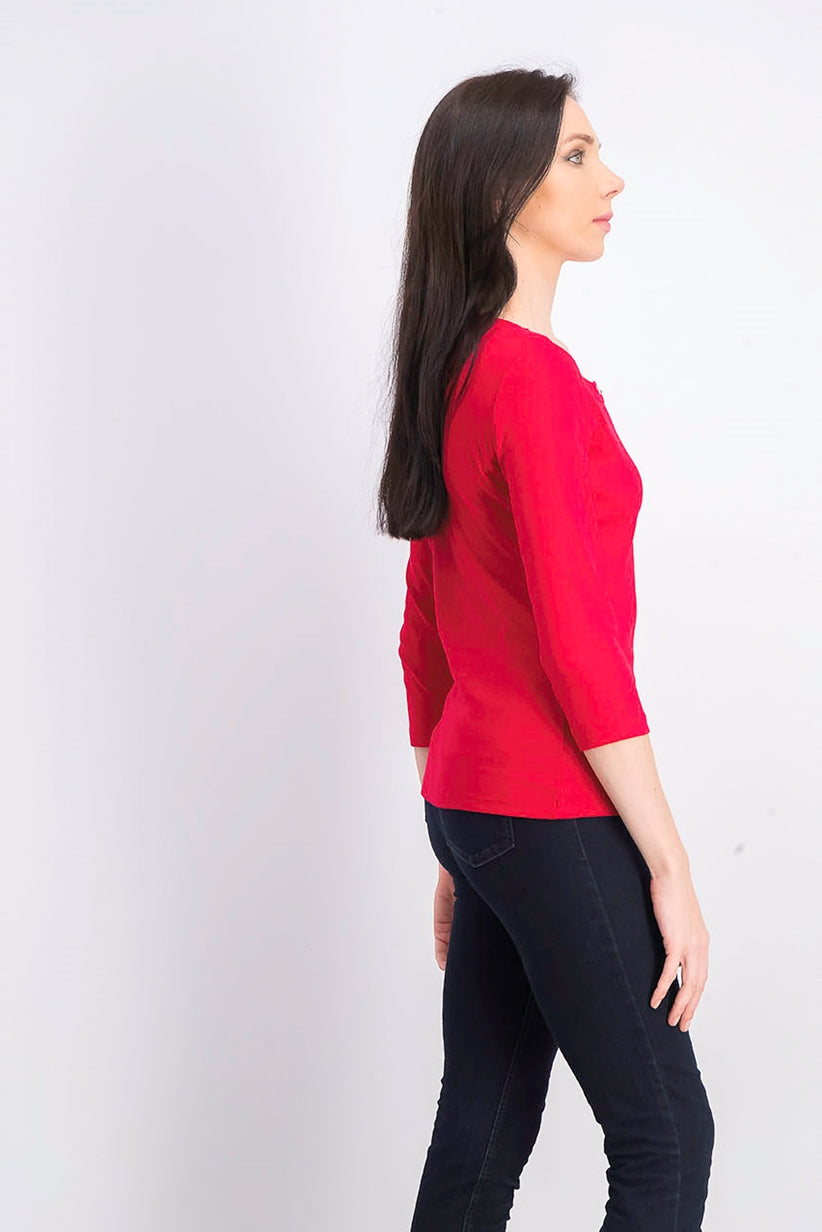 Blusa feminina Karen Scott manga três quartos vermelho brilhante tamanho grande
