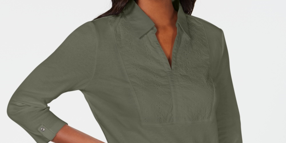 Karen Scott Top Feminino de Algodão com Ilhós e Jugo Verde Tamanho XS