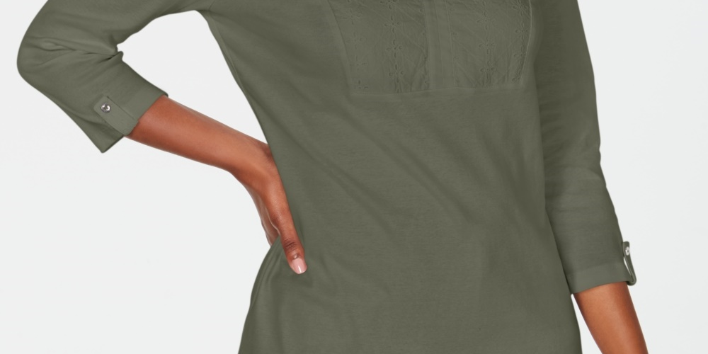 Karen Scott Top Feminino de Algodão com Ilhós e Jugo Verde Tamanho XS