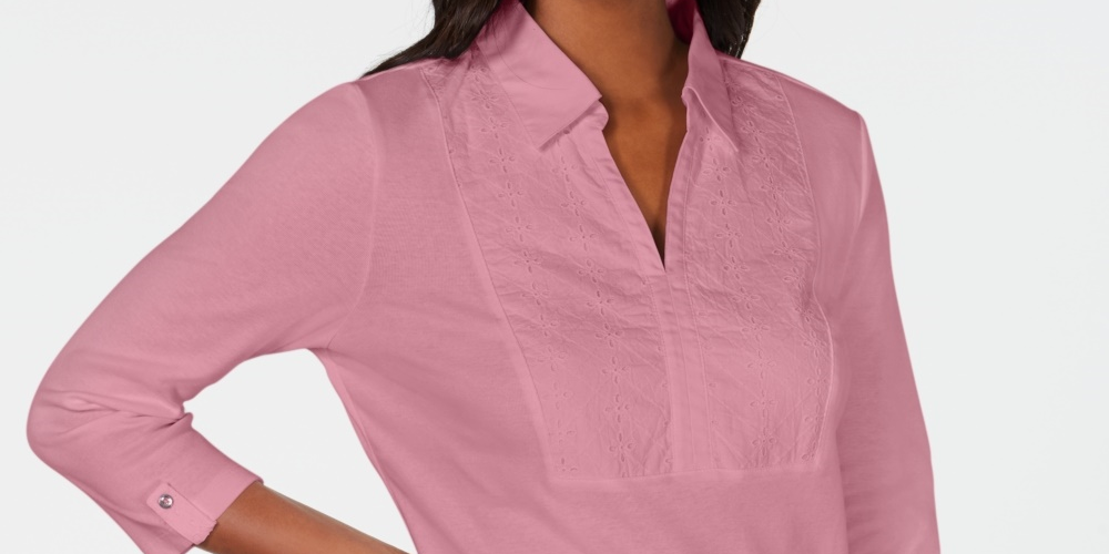 Karen Scott Top Feminino de Algodão com Ilhós e Jugo Rosa Tamanho XS