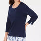 Karen Scott Blusa feminina lisa e xadrez com aparência em camadas, azul-marinho, tamanho grande