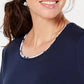 Karen Scott Blusa feminina lisa e xadrez com aparência em camadas, azul-marinho, tamanho grande